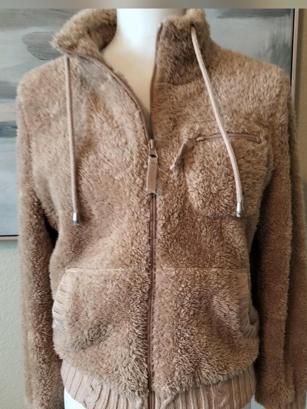 Cozy Sherpa Zip-Front Teddy Jacket in Light Brown